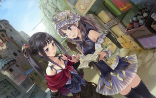 Anime girls castle clock tower - two anime girl free wallpaper