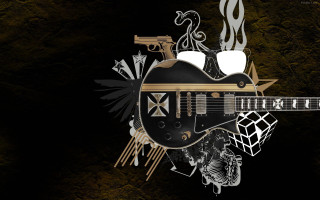 Guitar black gold background black - background free wallpaper for desktop