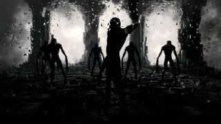 People fire forest man gun - dystopian art free wallpaper