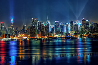 City skyline night reflection lights 4 - the building and the water free wallpaper