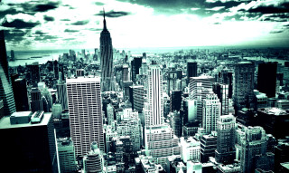 Black white city tall buildings - photo of a city free wallpaper