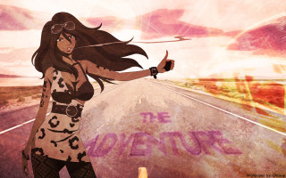 Woman gun pointing sky road - graffiti free wallpaper