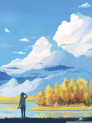 Person standing lake sky background - atey ghailan free wallpaper