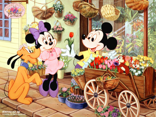 Mickey minnie flower shop wagon - full free wallpaper