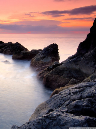 Rocky shore sunset pink sky 2 - sunset free wallpaper