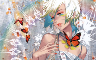 Woman blue hair butterfly shoulder - gothic free wallpaper