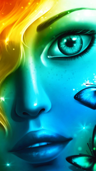 Woman butterflies face eyes artistic - the sky above her free wallpaper