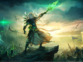 Woman green sword hill clouds - aleksi briclot free wallpaper