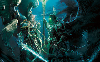 Two men with wings and - wing and a sword free wallpaper
