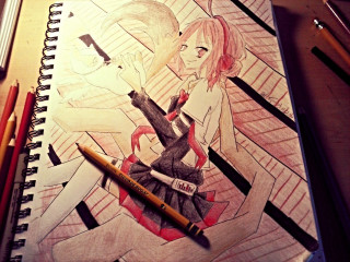 Woman holding knife drawing artwork - a knife and a knife free wallpaper