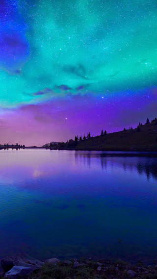 Lake purple blue sky stars - mystical color free wallpaper