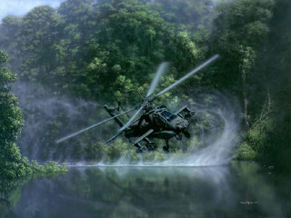 Helicopter lake trees mist forest - over a lake free wallpaper