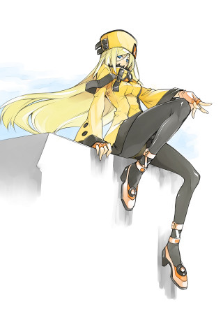 Woman sitting ledged yellow coat - a ledge free wallpaper