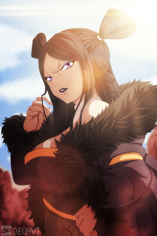 Woman furry coat sky background - a sun free wallpaper