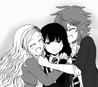 Anime hugging girls remodernism official - their arm free wallpaper