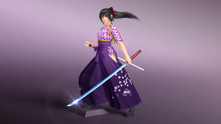 Purple samurai woman katana hakama - her hand free wallpaper
