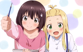 Girls pencil tablet surprised pointing - the screen free wallpaper