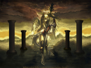 Woman sword clouds columns sky - the cloud free wallpaper for desktop