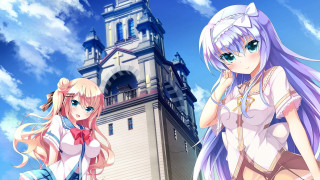 Anime girls clock tower building 3 - two anime girl free wallpaper