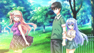 Anime couple park trees grass - a park free wallpaper