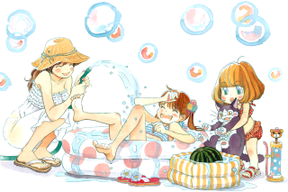 Girls bathtub bubbles brushing teeth - a bathtub free wallpaper