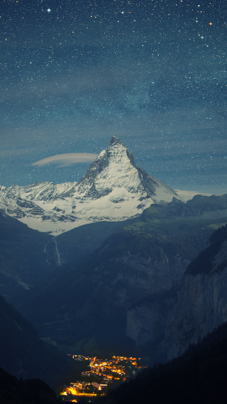 Mountain snow peak town night - night time free wallpaper