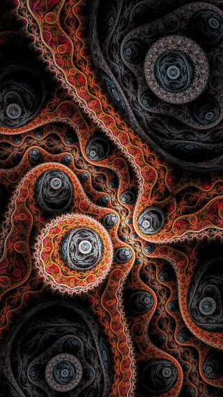 Intricate circular pattern black red - circular free wallpaper