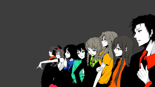 Anime characters group arms around 14 - one person holding free wallpaper