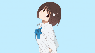 Girl blue bow standing hands - she free wallpaper