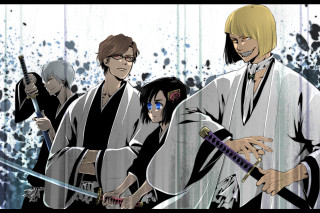 Group people swords standing together - epic composition free wallpaper