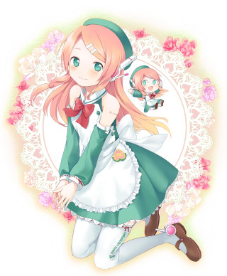 Girl green dress bowtie doll - a pink rose free wallpaper