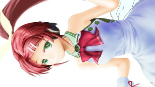 Redhair greeneyes girl holding bow - cel free wallpaper
