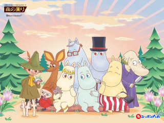 Cartoon characters forest trees flowers - a group of cartoon characters free wallpaper