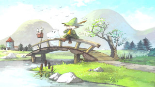 Boy bridge dog lap bird - his lap free wallpaper