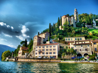 Scenic town hill lake castle - top of a hill free wallpaper