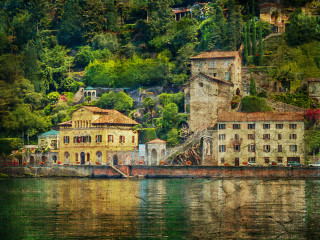 House hill water boat foreground - a painting of a house free wallpaper