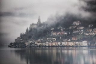 City hill lake foggy sky - the hill free wallpaper