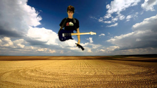 Man skateboard air field grass - a matte painting free wallpaper for desktop