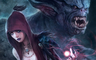 Woman red hoodie glowing demon - dark fantasy art free wallpaper