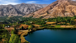 Lake mountains trees valley village - amir zand free wallpaper