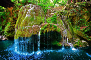Waterfall forest moss rocks water - the rock and water free wallpaper