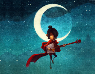 Girl flying guitar full moon - under free wallpaper for desktop