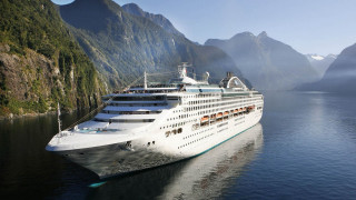 Cruise ship mountains water boat - art green free wallpaper