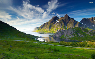 Scenic mountain range lake winding 5 - scenic free wallpaper