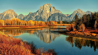 Autumn mountain river trees blue - beautiful landscape free wallpaper