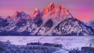 Mountain range river sunset pink 2 - a pink sky free wallpaper for desktop