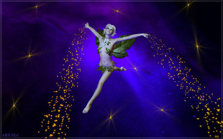 Flying woman green yellow costume - leg free wallpaper