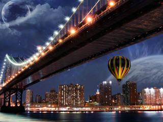 Hot air balloon night city 2 - a hot air balloon free wallpaper