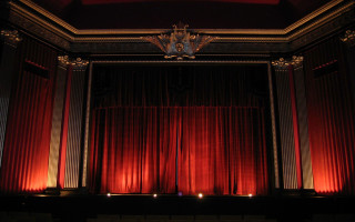 Stage red curtain chandelier ceiling 2 - david annand free wallpaper