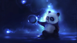 Panda holding ball reflection water - a ball in the air free wallpaper